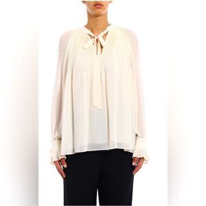 Tory Burch Meryl Ivory Pleated Bow Neckline
Chiffon Long Sleeve Blouse-jj16